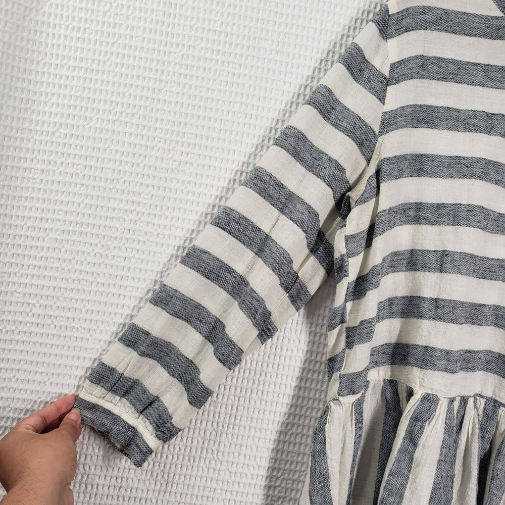 Lucky Brand Peplum Top Womens Medium White Striped Henley Boho Ruffle Western - Picture 16 of 16